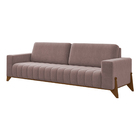 Sofá 3 Lugares 232cm Ouro Base Madeira Veludo Rosê - Sallar H