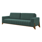 Sofá 3 Lugares 232cm Ouro Base Madeira Veludo Verde Petróleo