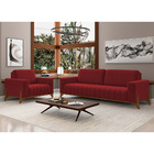 Sofá 3 Lugares 232cm Ouro Base Madeira Veludo Vermelho - Sall