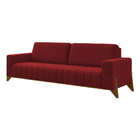 Sofá 3 Lugares 232cm Ouro Base Madeira Veludo Vermelho - Sall