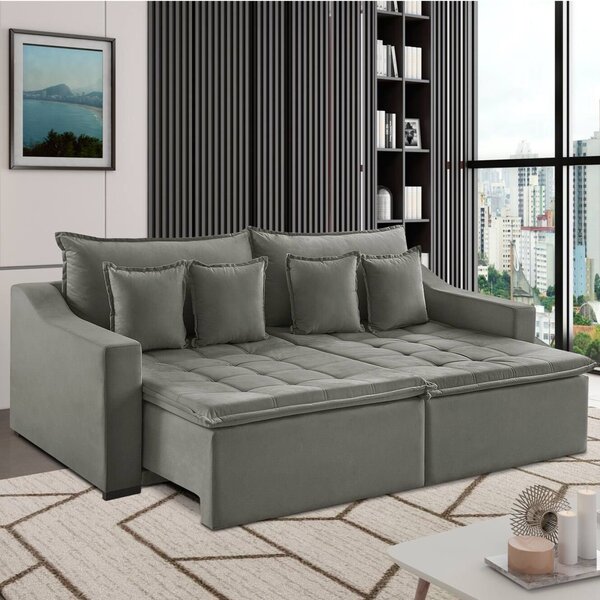 Sofá 3 Lugares 234cm Retrátil E Reclinável Amy Veludo Cinza