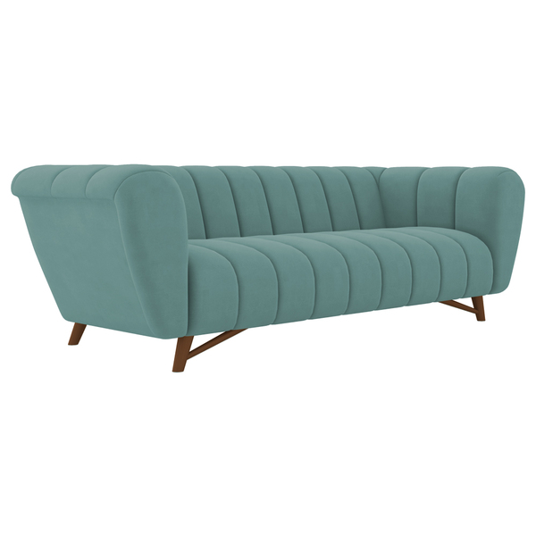 Sofá 3 Lugares 238cm Huskyer Veludo Turquesa - Sallar Home