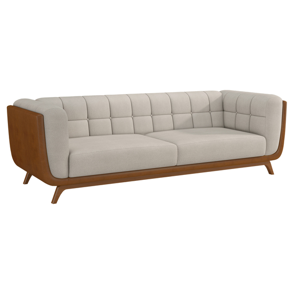 Sofá 3 Lugares 240cm Coin Courino Caramelo | Linho Off White