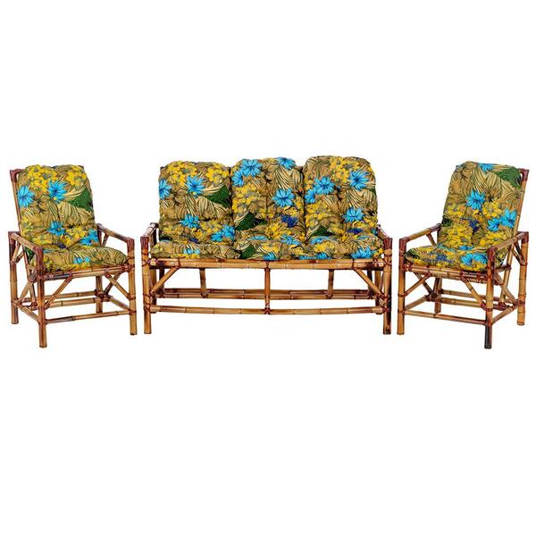 Sofá 3 Lugares 2 Cadeiras De Bambu Cancun G10 Para Area Edicu