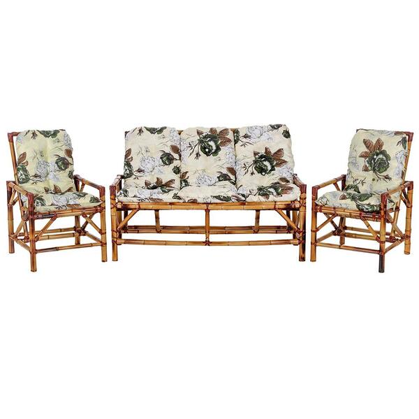 Sofá 3 Lugares 2 Cadeiras De Bambu Cancun G12 Para Area Edicu