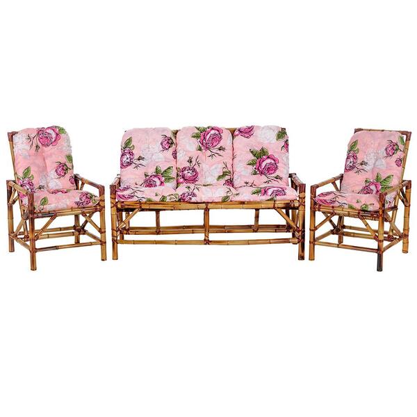 Sofá 3 Lugares 2 Cadeiras De Bambu Cancun G37 Para Area Edicu