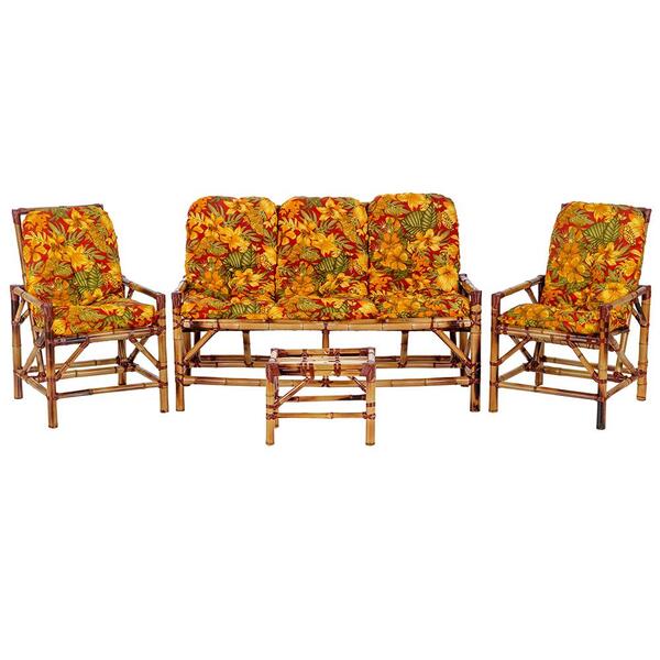 Sofá 3 Lugares 2 Cadeiras E Mesinha De Bambu Cancun G02 Para