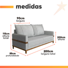 Sofá 3 Lugares 2m Living Com Almofadas Pés Madeira Linho Cinz
