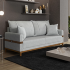 Sofá 3 Lugares 2m Living Com Almofadas Pés Madeira Linho Cinz