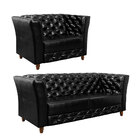 Sofá 3 Lugares + Poltrona Chesterfield Em Courissimo Preto