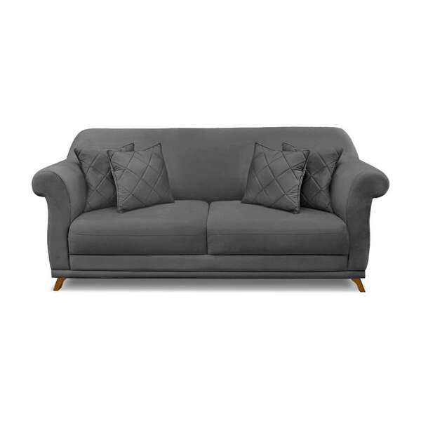 Sofá 3 Lugares Abruzzo Suede Cinza 180 Cm
