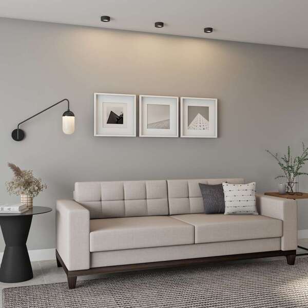 Sofá 3 Lugares Alive Base De Madeira Linho Cotton Cru 210 Cm