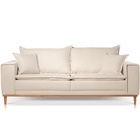 Sofá 3 Lugares Almofada Solta Base Madeira Linho Bege Claro C