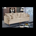 Sofá 3 Lugares Almofada Solta Base Madeira Linho Bege Claro M