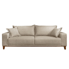 Sofá 3 Lugares Almofada Solta Base Madeira Linho Bege Claro M