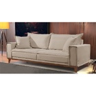 Sofá 3 Lugares Almofada Solta Base Madeira Linho Bege Claro M