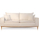 Sofá 3 Lugares Almofada Solta Base Madeira Linho Bege Claro M