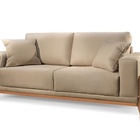 Sofá 3 Lugares Almofada Solta Base Madeira Linho Bege Medio B
