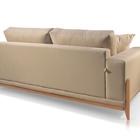 Sofá 3 Lugares Almofada Solta Base Madeira Linho Bege Medio B