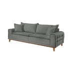 Sofá 3 Lugares Almofada Solta Base Madeira Linho Cinza Carol