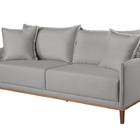 Sofá 3 Lugares Almofada Solta Base Madeira Linho Cinza Claro