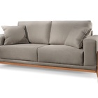Sofá 3 Lugares Almofada Solta Base Madeira Linho Cinza Medio
