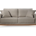 Sofá 3 Lugares Almofada Solta Base Madeira Linho Cinza Medio