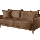 Sofá 3 Lugares Almofada Solta Base Madeira Linho Marrom Maitê