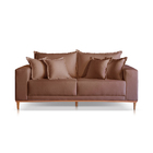 Sofá 3 Lugares Almofada Solta Base Madeira Linho Marrom Mila