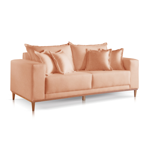 Sofá 3 Lugares Almofada Solta Base Madeira Linho Tijolo Mila