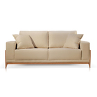 Sofá 3 Lugares Almofada Solta Base Madeira Suede Bege Medio B