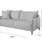 Sofá 3 Lugares Almofada Solta Base Madeira Suede Cinza Claro