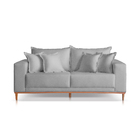 Sofá 3 Lugares Almofada Solta Base Madeira Suede Cinza Claro