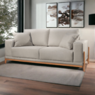 Sofá 3 Lugares Almofada Solta Base Madeira Suede Cinza Claro