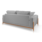 Sofá 3 Lugares Almofada Solta Base Madeira Suede Cinza Claro