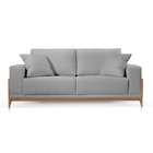 Sofá 3 Lugares Almofada Solta Base Madeira Suede Cinza Claro