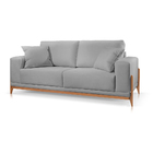 Sofá 3 Lugares Almofada Solta Base Madeira Suede Cinza Claro