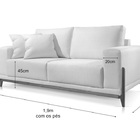 Sofá 3 Lugares Almofada Solta Base Madeira Suede Cinza Claro