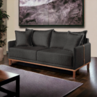 Sofá 3 Lugares Almofada Solta Base Madeira Suede Preto Maitê