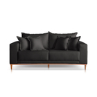 Sofá 3 Lugares Almofada Solta Base Madeira Suede Preto Mila 1