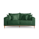 Sofá 3 Lugares Almofada Solta Base Madeira Suede Verde Mila 1