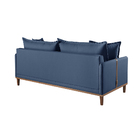 Sofá 3 Lugares Almofada Solta Base Madeira Veludo Azul Maitê