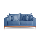 Sofá 3 Lugares Almofada Solta Base Madeira Veludo Azul Mila 2m