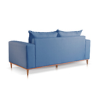 Sofá 3 Lugares Almofada Solta Base Madeira Veludo Azul Mila 2m