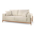 Sofá 3 Lugares Almofada Solta Base Madeira Veludo Bege Claro