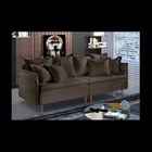 Sofá 3 Lugares Almofada Solta Base Madeira Veludo Chumbo Mait