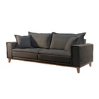 Sofá 3 Lugares Almofada Solta Base Madeira Veludo Chumbo Marg