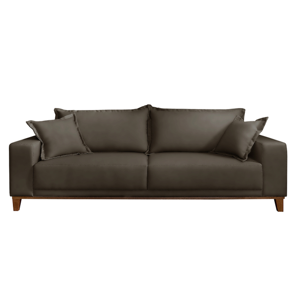 Sofá 3 Lugares Almofada Solta Base Madeira Veludo Chumbo Mila