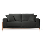 Sofá 3 Lugares Almofada Solta Base Madeira Veludo Preto Bella