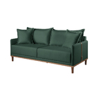 Sofá 3 Lugares Almofada Solta Base Madeira Veludo Verde Maitê